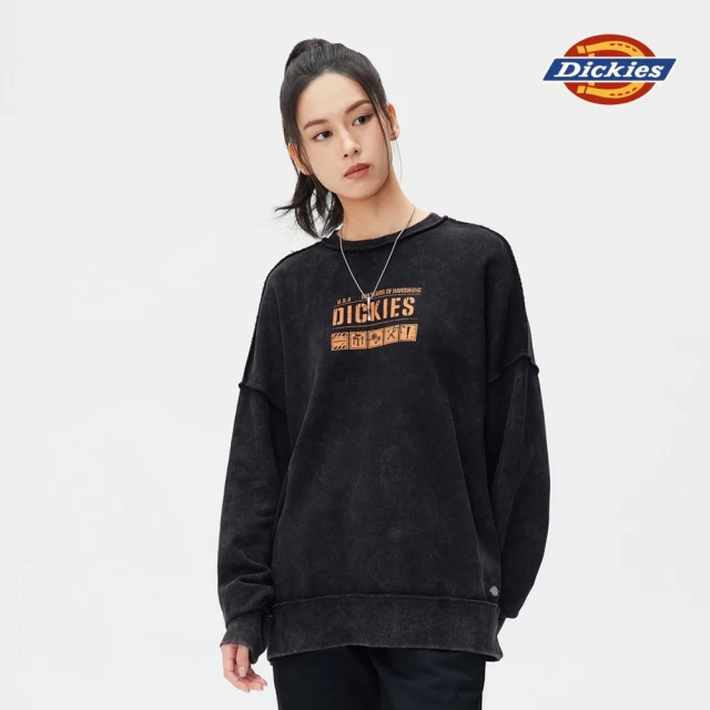 【Dickies】男款黑色純棉寬鬆水洗大學T｜DK010960BLK