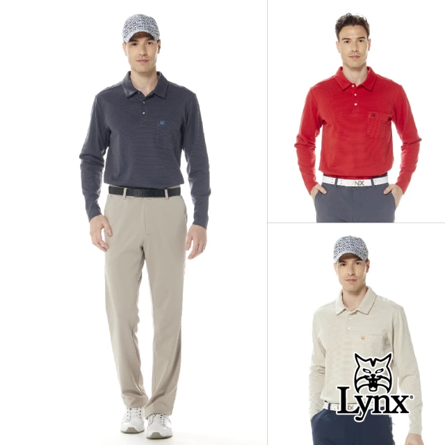 【Lynx Golf】男款保暖舒適雙面立體組織材質配布剪裁設計胸袋款長袖POLO衫(三色)