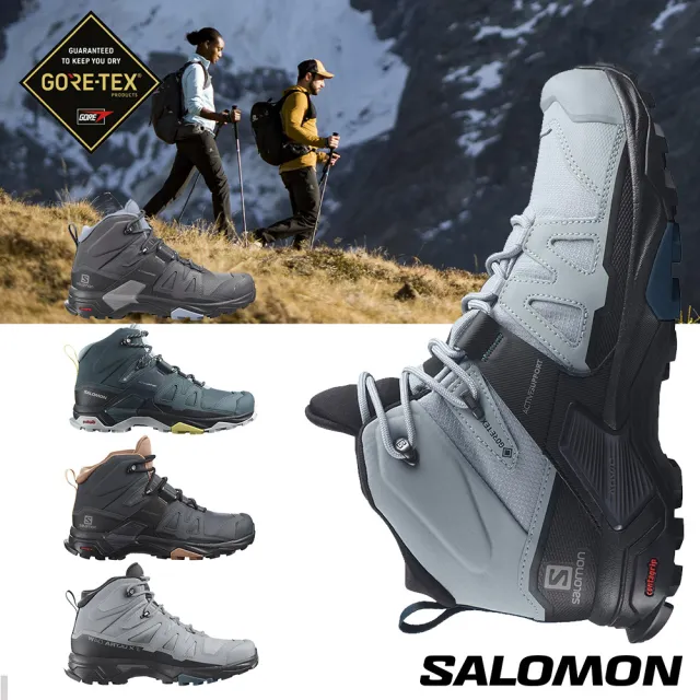 salomon官方直營】女X ULTRA 4 Goretex 中筒登山鞋寬楦(深礦灰/黑/藍