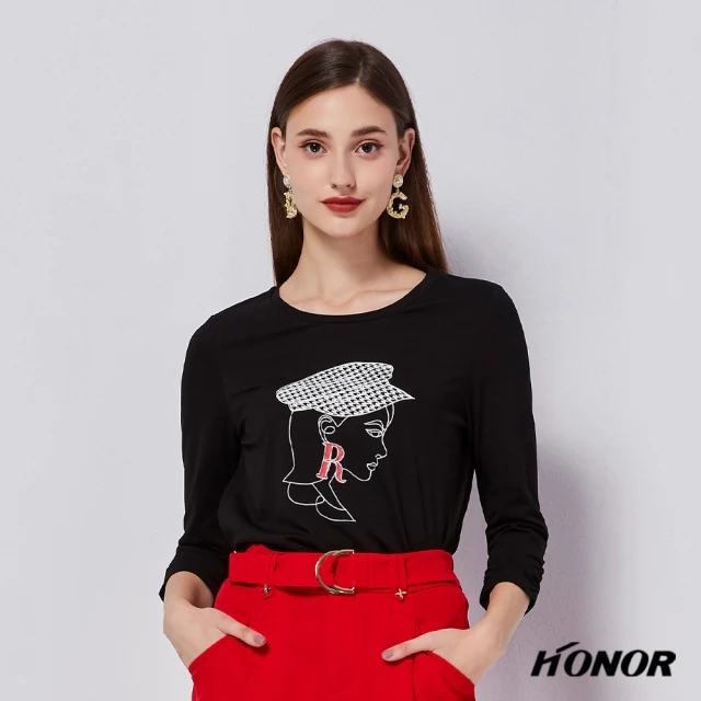 HONOR 山形屋【HONOR 山形屋】亮鑽印花七分袖上衣