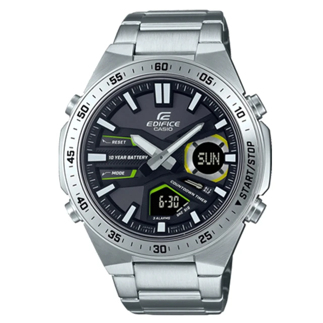 【CASIO 卡西歐】EDIFICE 雙顯男錶 十年電力 資料記憶 防水100米 EFV-C110D(EFV-C110D-1A3)