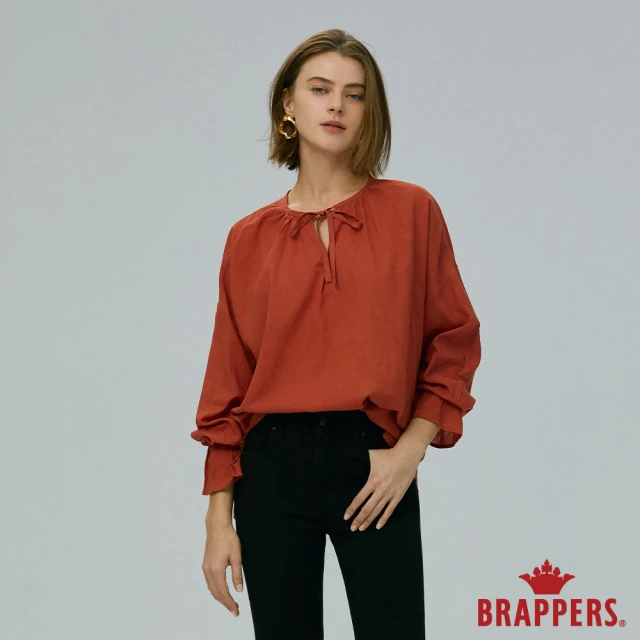 BRAPPERS【BRAPPERS】女款 典雅V領喇叭袖襯衫(橘紅)