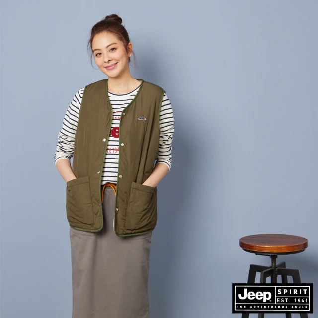 JEEP【JEEP】女裝 時尚雙面穿絎縫背心(雙色-軍綠+灰色)