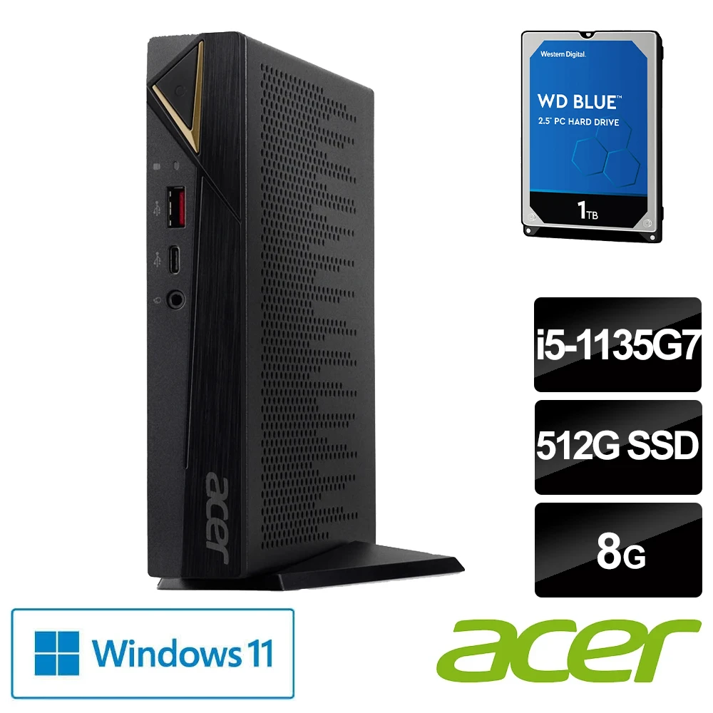 【Acer獨家升級附1TB硬碟】Aspire RN96 四核迷你電腦(i5-1135G78G512G SSDW11)