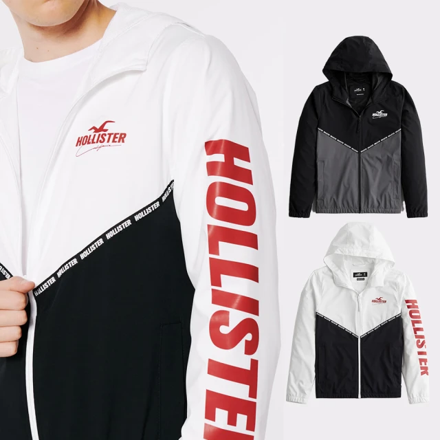 【HOLLISTER Co】海鷗 文字運動防風防潑水連帽風衣外套-多色組合(秋冬爆款/舒適百搭/平輸品)