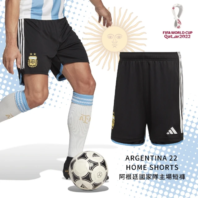adidas 愛迪達【adidas 愛迪達】褲子 Argentina 22 Home 男款 黑 阿根廷國家隊主場短褲 世足 電繡 隊徽 足球(HB9216)