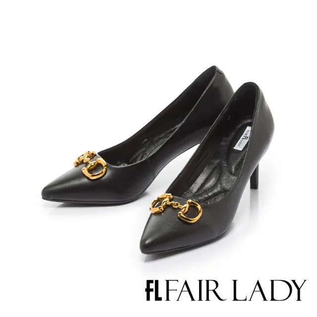 【FAIR LADY】芯太軟 簡約金屬飾釦尖頭高跟鞋(黑、602587)