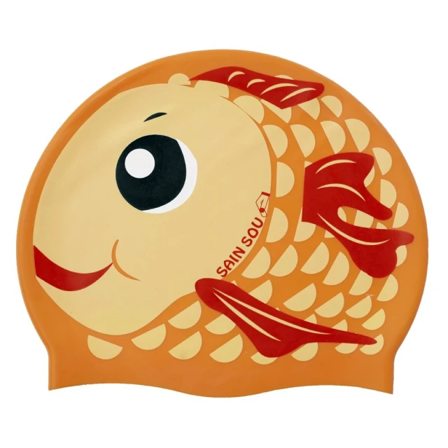 【聖手牌】飛魚造型橘色兒童矽膠泳帽(兒童泳帽)