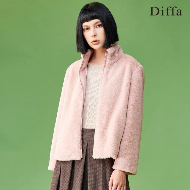 【Diffa】粉色毛毛立領外套-女