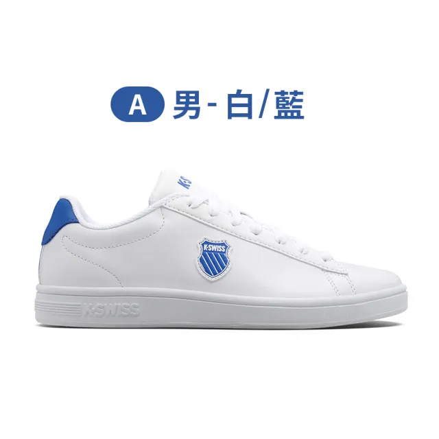 【K-SWISS】時尚運動小白鞋 Court Shield-男-白/藍(快倉限定)