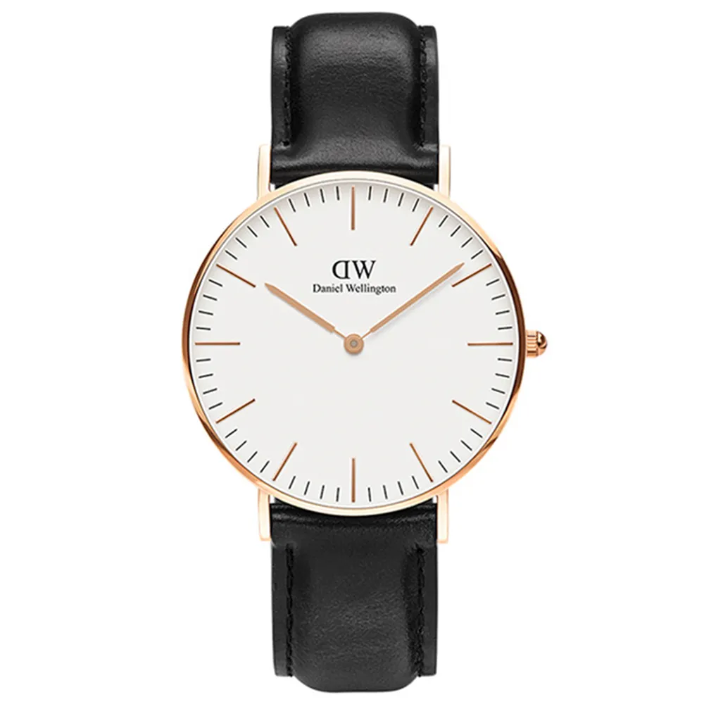 Daniel Wellington】DW 手錶Classic Sheffield 36mm爵士黑真皮皮革錶 