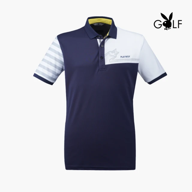 【PLAYBOY GOLF】男款色塊剪接POLO衫-深藍(高爾夫球衫/AA20101-58)