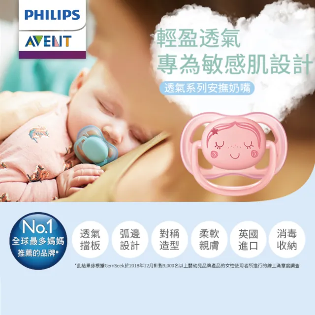 【PHILIPS AVENT】超透氣矽膠安撫奶嘴 0-6M 兩入組(SCF344/21 綠藍/粉紫)