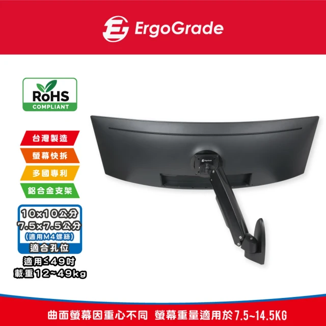 【ErgoGrade】大載重壁掛式電競曲面螢幕支架EGWUW10Q(電競螢幕支架/電腦螢幕架/壁掛型/曲面螢幕支架)