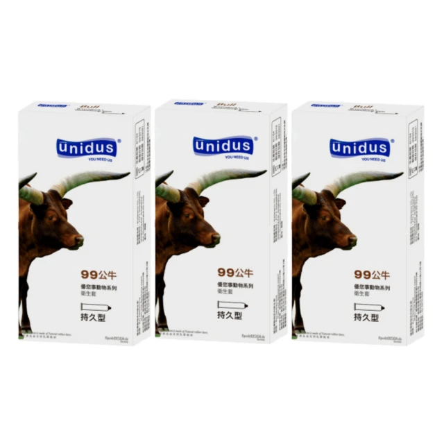 【UNIDUS】優您事 動物系列保險套-99公牛-持久型 12入(3盒組 共36入)