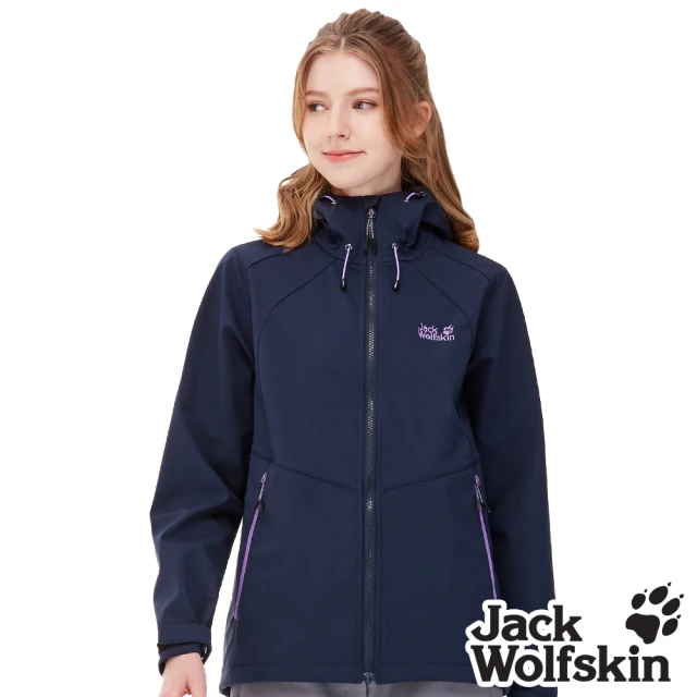 【Jack wolfskin 飛狼】女 Softshell 連帽防風防潑水保暖外套 軟殼衣(午夜藍)