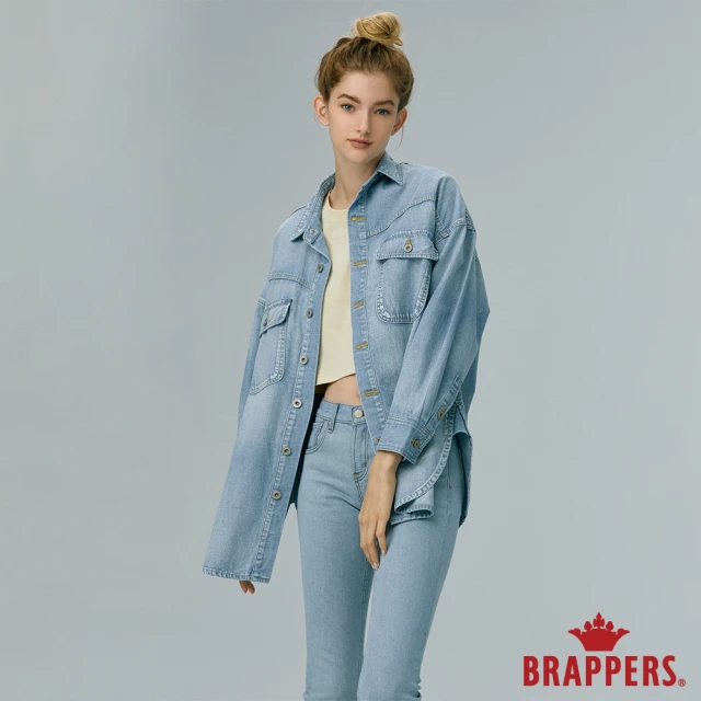 【BRAPPERS】女款 寬鬆落肩長袖牛仔襯衫(淺藍)