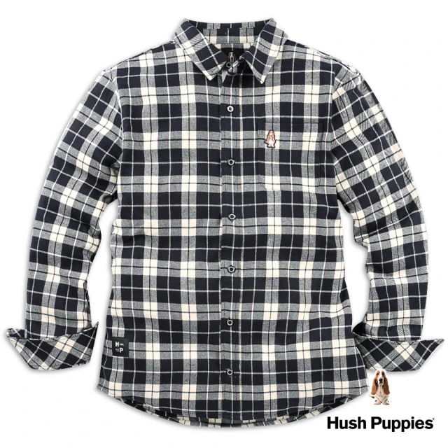 Hush Puppies【Hush Puppies】男裝經典格紋法蘭絨襯衫(黑色 / 24112103)