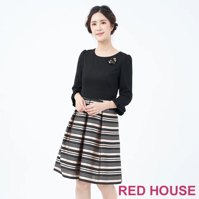 RED HOUSE 蕾赫斯【RED HOUSE 蕾赫斯】光澤感條紋剪接洋裝(共2色)