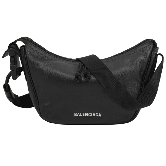 【Balenciaga 巴黎世家】簡約經典燙印LOGO小牛皮個性包手提包肩背包(黑)