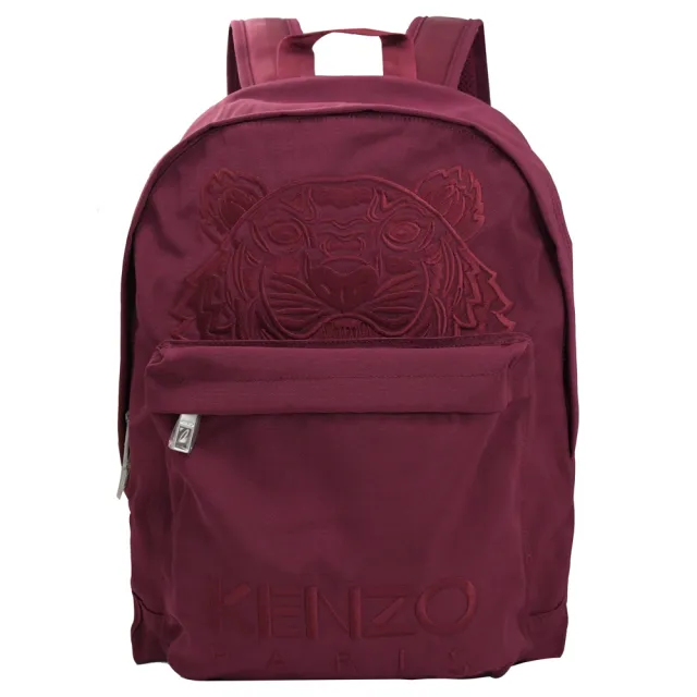 【KENZO】經典電繡LOGO虎頭厚帆布手提旅用包後背包(酒紅 大款)