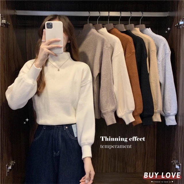 BUY LOVE 買到戀愛【BUY LOVE 買到戀愛】現貨 立領坑條針織毛衣FB382(長袖 打底衫 上衣 女上衣 針織)