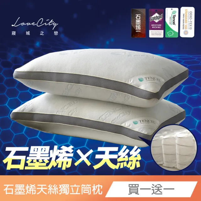 【寢城之戀】買1送1 石墨烯X萊賽爾天絲針織獨立筒釋壓枕(台灣製)