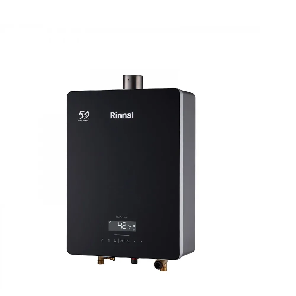 【林內】16公升數位恆溫強制排氣屋內型黑色玻璃前板熱水器(RUA-C1628WF基本安裝)