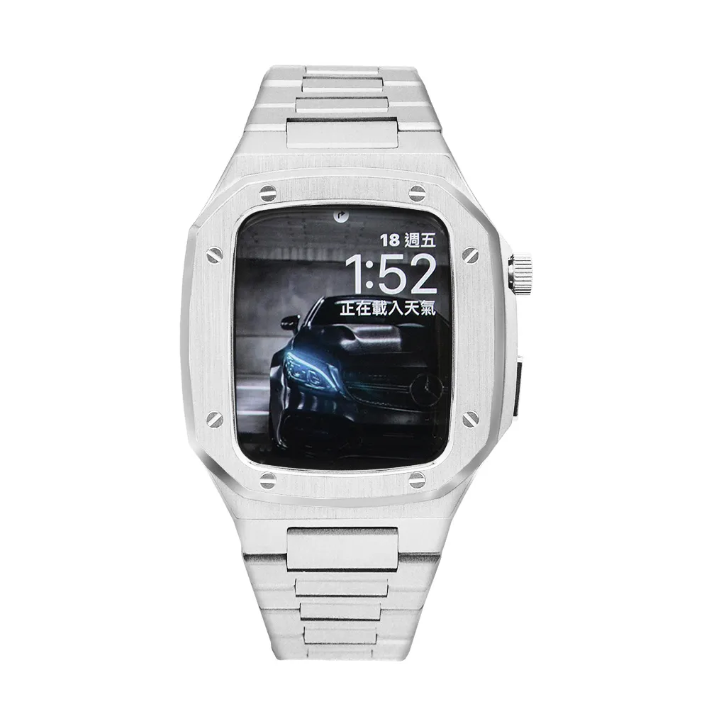 【STAR TIME】Apple Watch 4/5/6/7/SE 蘋果手錶保護殼/錶殼 銀色全不鏽鋼(silver-44/45mm)