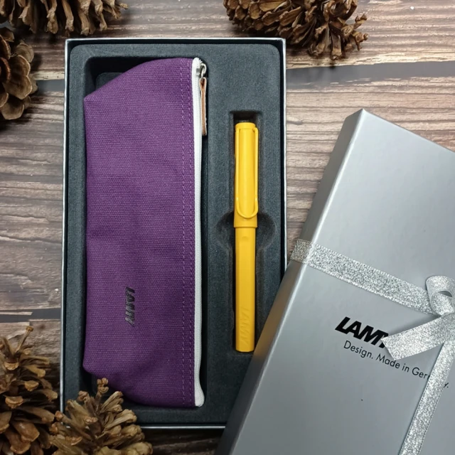 【LAMY】Candy系列 芒果黃鋼珠筆筆袋禮盒(紫筆袋+321)