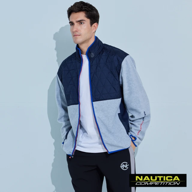 【NAUTICA】男裝 COMPETITION撞色異材質拼接立領外套(灰)