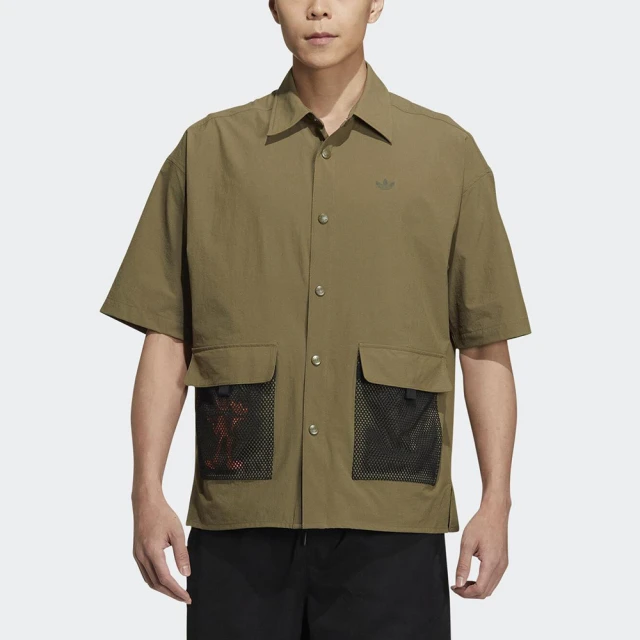 【adidas 愛迪達】OD Shirt SS 男 短袖 上衣 襯衫 經典 休閒 國際版 寬鬆 網格口袋 軍綠(HR6469)