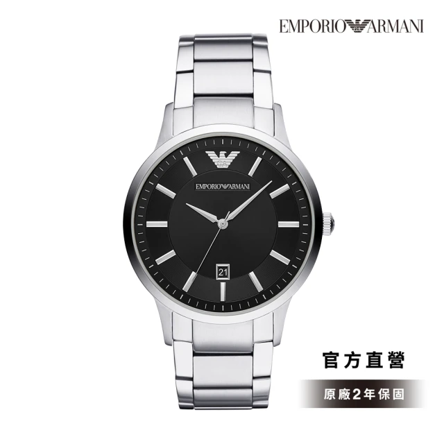 【EMPORIO ARMANI】Renato 義式品味現代簡約手錶 銀色不鏽鋼鍊帶 43MM AR11181