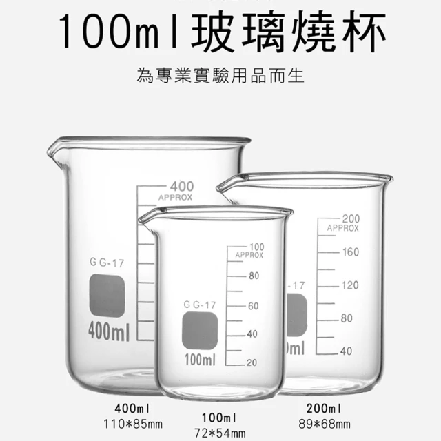 2入100ML 刻度杯 具嘴燒杯 耐熱玻璃 寬口燒杯 加熱燒杯 咖啡杯 飲料杯 玻璃量杯 GCL100*2