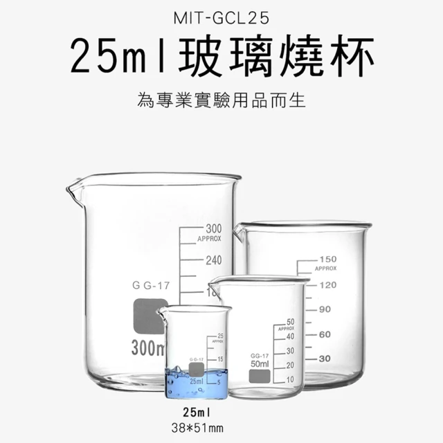 3入25ML 玻璃量筒 實驗器材 玻璃燒杯 玻璃量杯 具嘴量杯 加熱燒杯 寬口燒杯 廣口杯 GCL25*3