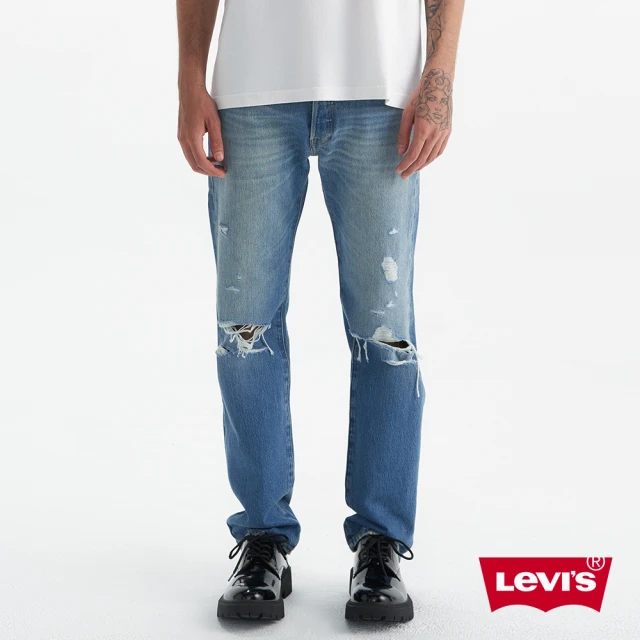 【LEVIS】150週年紀念款 重現1983年歷史設計 男款 501排釦直筒牛仔褲 / 精工中藍染開口破壞 人氣新品