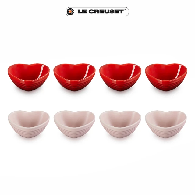 【Le Creuset】瓷器迷你愛心杯 4入(櫻桃紅/甜心粉)