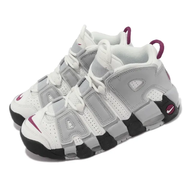 【NIKE 耐吉】休閒鞋 Wmns Air More Uptempo 白 灰 酒紅 女鞋 大AIR Rosewood(DV1137-100)