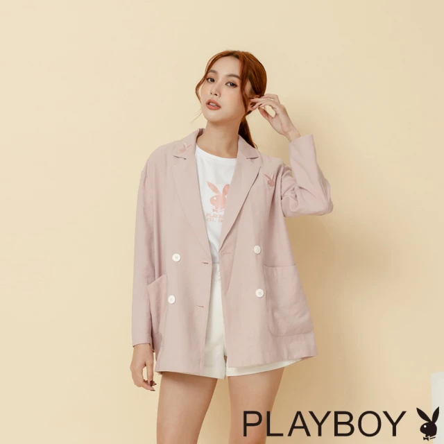 【PLAYBOY】雙排釦西裝外套(粉色)