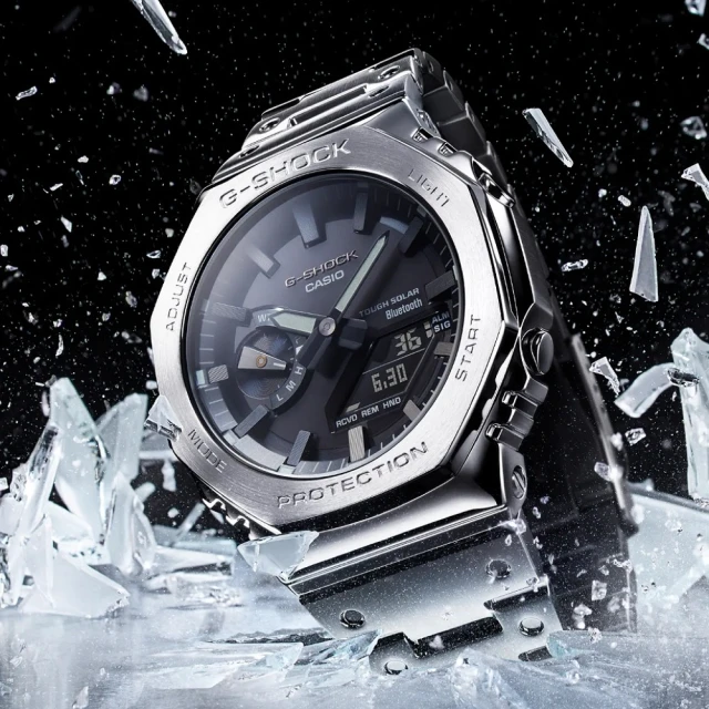 【CASIO 卡西歐】G-SHOCK 金屬 銀X黑 農家橡樹 雙顯腕錶(GM-B2100D-1A)