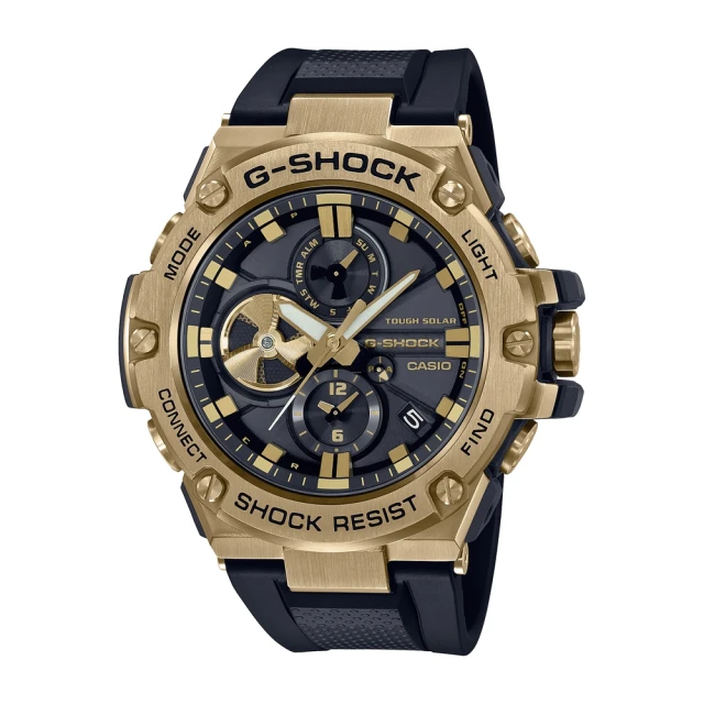 【CASIO 卡西歐】G-SHOCK G-STEEL光動能藍芽系列/53mm/黑金(GST-B100GB-1A9)