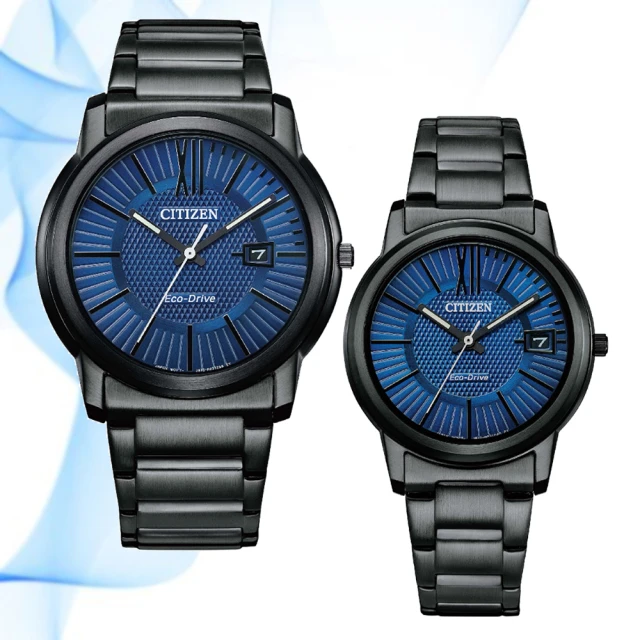 【CITIZEN 星辰】PAIR 光動能不鏽鋼簡約時尚男女對錶-藍(AW1217-83L/FE6017-85L 情侶錶 情人節)