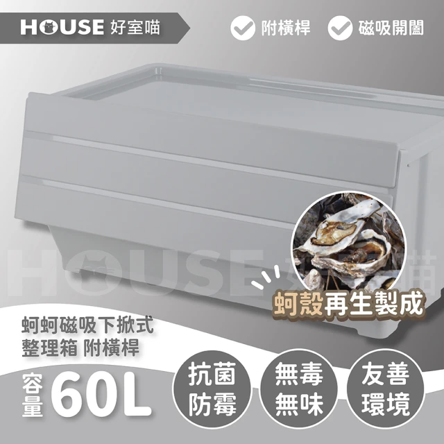 【HOUSE 好室喵】蚵蚵磁吸下掀式整理箱60L-2入(友善環境)