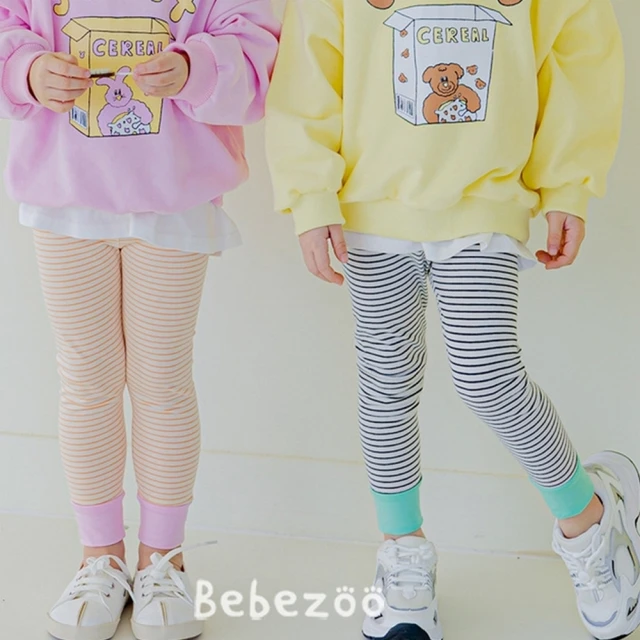 【BebeZoo】糖果色橫條紋內搭褲(TM2301-275-LG109)