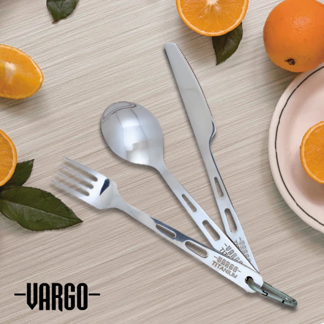 【Vargo】Titanium Spoon & Fork & Knife Set 純鈦餐具湯叉刀三件組 鈦金色 #T202