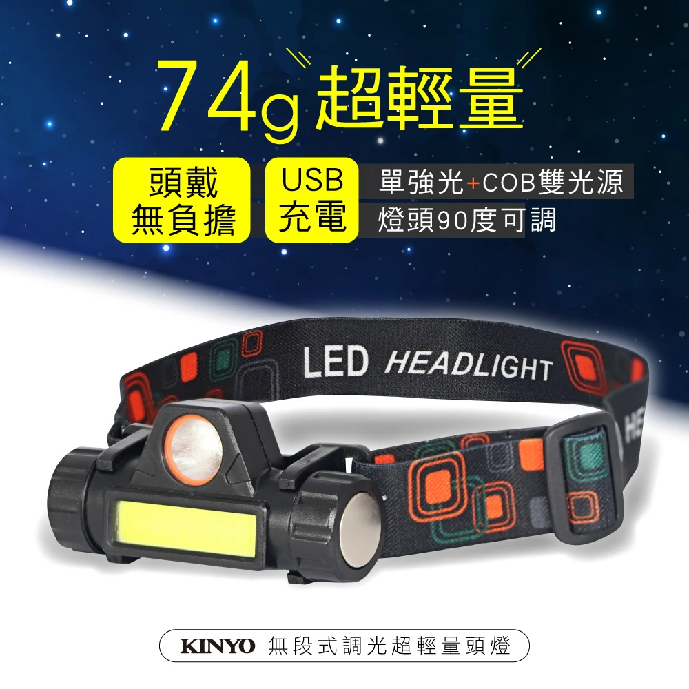 【KINYO】超輕量無段式調光頭燈(探照燈露營停電必備品 LED-705)