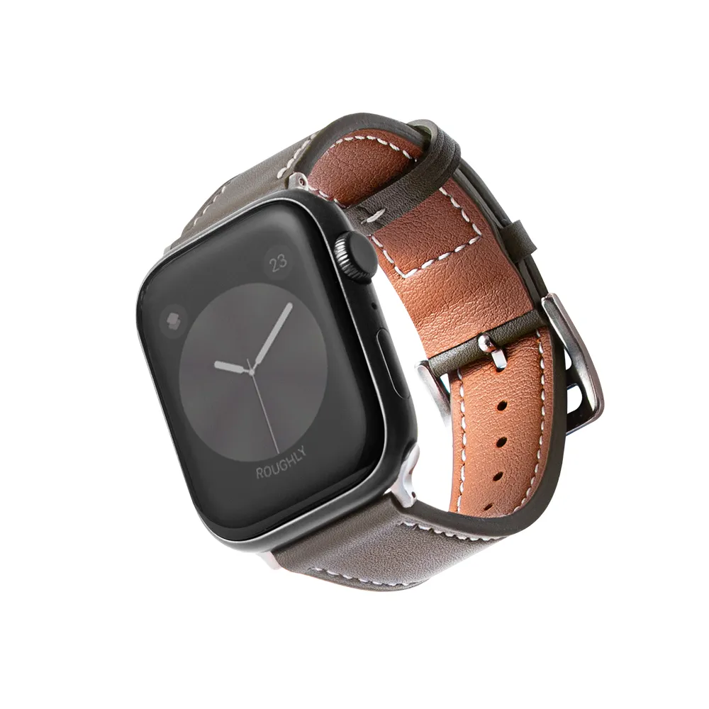 【B. leather】Apple Watch 8/7/6/5/4/3/2/1 錶帶 質感美學皮革錶帶 適用蘋果手錶(灰褐色)
