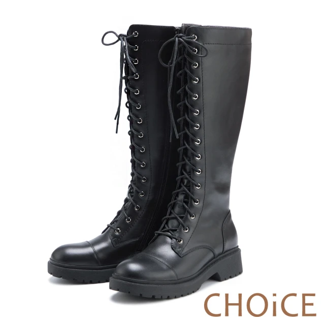 8.【CHOiCE】馬甲綁帶真皮粗跟長靴(黑色)