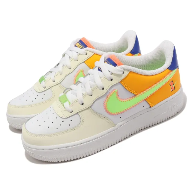 NIKE 耐吉】休閒鞋Air Force 1 LV8 GS 大童鞋女鞋白螢光黃橘藍AF1