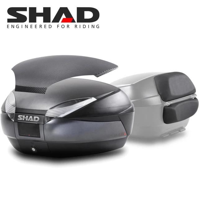 【SHAD】機車用 可攜式-快拆行旅箱套組(原廠公司貨 SH48主體-灰黑61x46x31cm+專用靠背組+類CARBON上蓋面板)